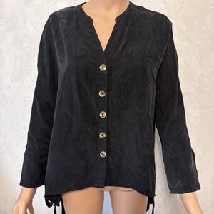 Sancia Anthropologie Top XS Oversized Black Buttons Laganlook Modern Blouse
